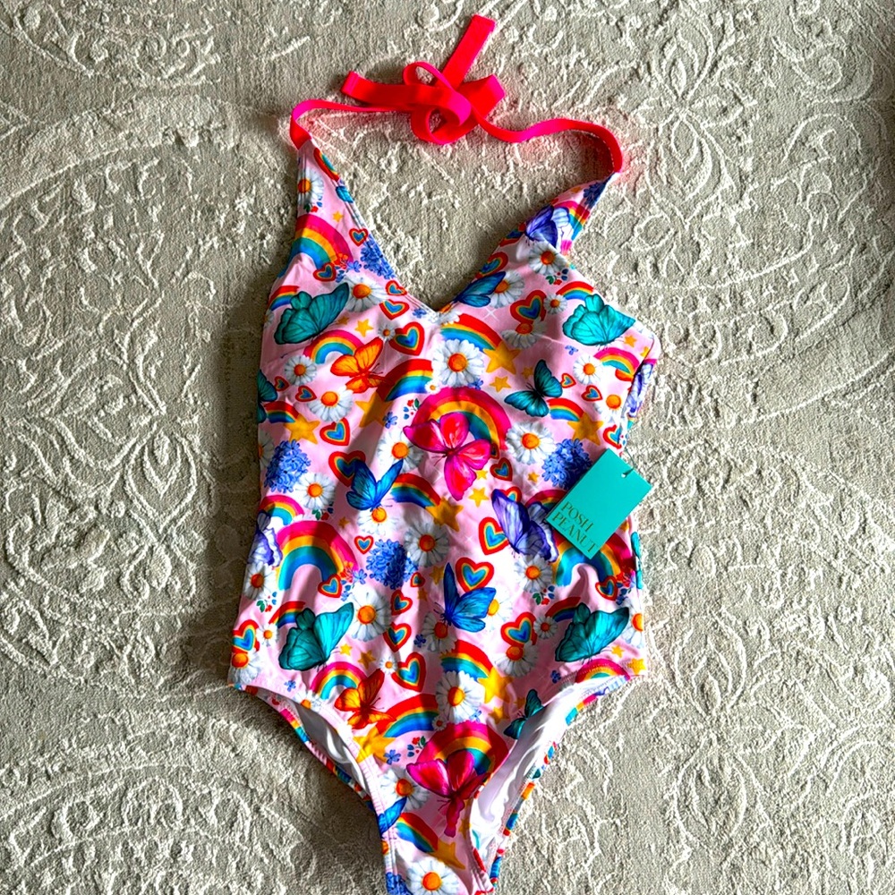 Posh Peanut Butterflies, Hearts and Rainbows Women’s Halter One Piece (Size 4-6)